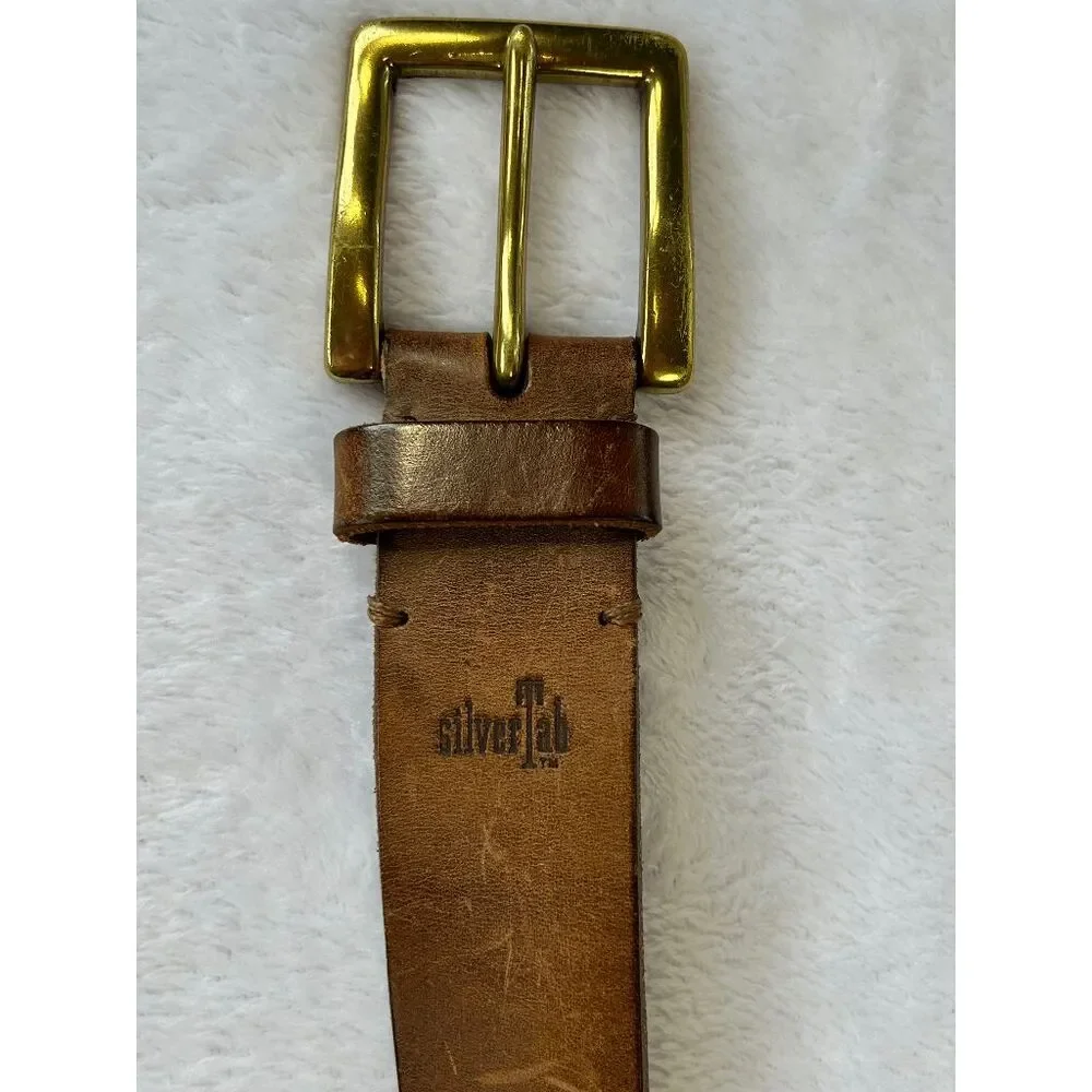 Men's Levi SilverTab Top Grain Leather Belt Size 34/85 Solid Brass Buckle